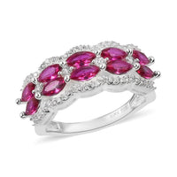 Simulated Ruby, Simulated White Diamond Ring in Silvertone (Size 8.0)
