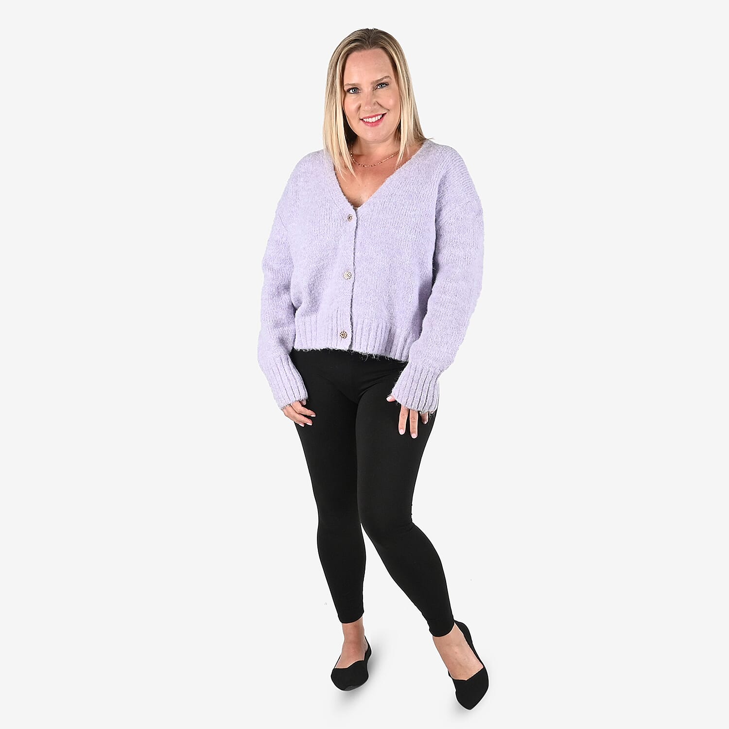 TAMSY Lilac Cardigan with Crystal Buttons - L
