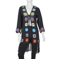 TAMSY Black with Multicolor Square Geometric Pattern Cotton Hand Chrochet Cardigan - M - Sticky add to cart bar