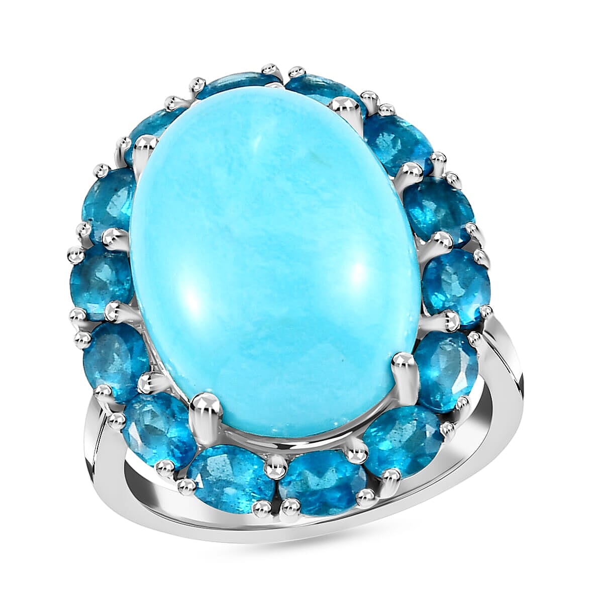 DOORBUSTER Natural Arizona Sleeping Beauty Turquoise, Malgache Neon Apatite Cocktail Ring in Platinum Over Sterling Silver (Size 9.0) 11.00 ctw