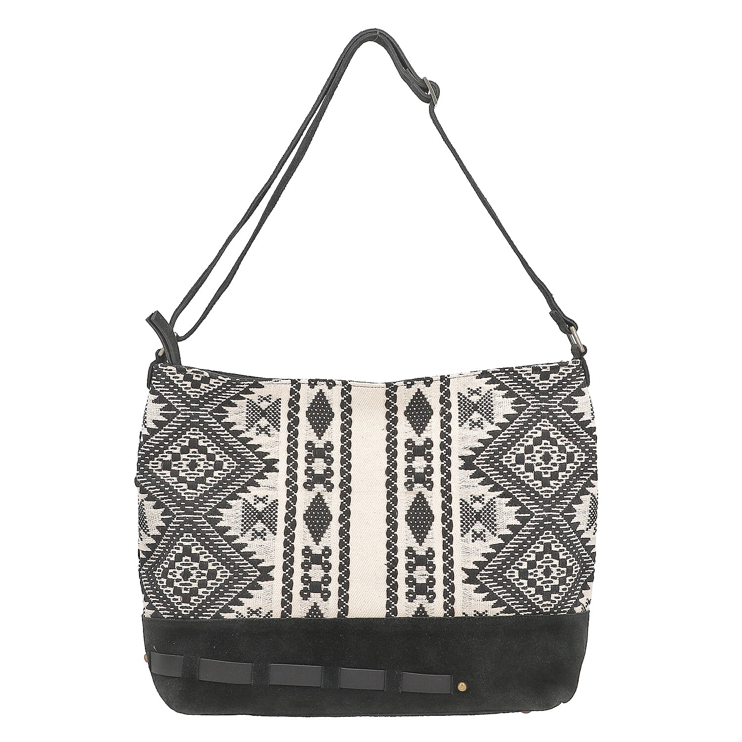 "100% Genuine Leather Bohemian Shoulder Bag SIZE: 19(L)x13(H)X5(W) inches COLOR: Black"