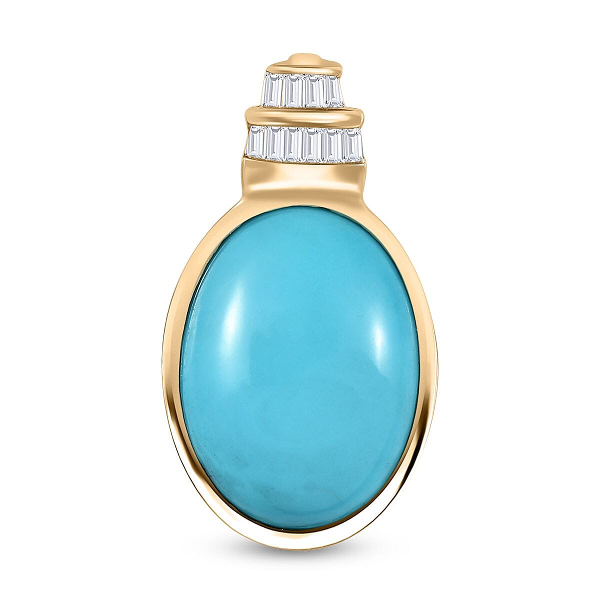 Luxoro 10K Yellow Gold Premium Sleeping Beauty Turquoise and Diamond Pendant without Chain 7.85 ctw