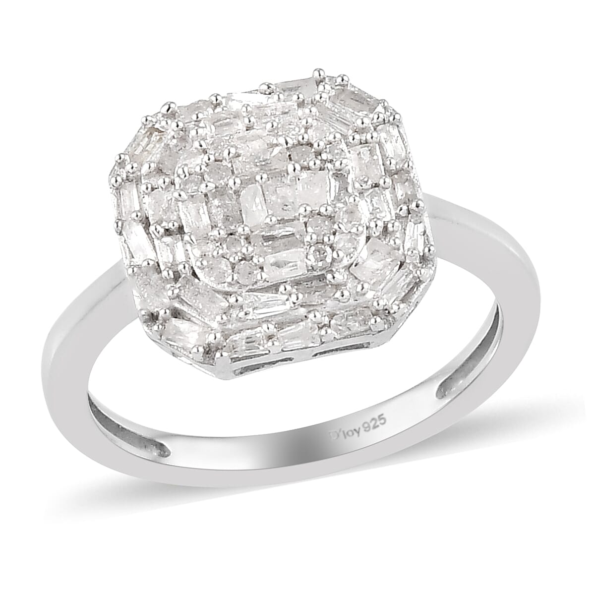 Diamond Cluster Ring in Platinum Over Sterling Silver 0.50 ctw 5 out of 5 Customer Rating (1)