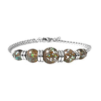 Grey Color Lab Created Opal Beaded 5 Stone Bracelet in Stainless Steel (7.25 In)