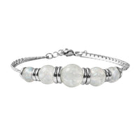 Grey Color Lab Created Opal Beaded 5 Stone Bracelet in Stainless Steel (7.25 In)