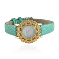 GENOA Jalisco Fire Opal, Natural Chrome Diopside Miyota Japanese Movement Watch in ION Plated 18K YG and Stainless Steel with Genuine Leather Strap (22mm) 1.25 ctw - Sticky add to cart bar