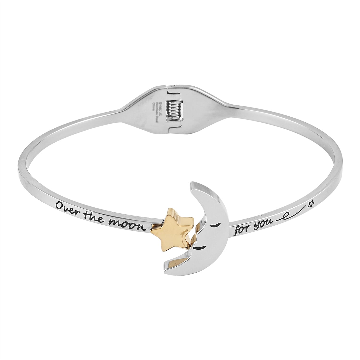 HALLMARK Over The Moon for You Moon and Star Bangle Bracelet in ION Plated Yellow Gold and Stainless Steel (8.00 In) 13.20 Grams