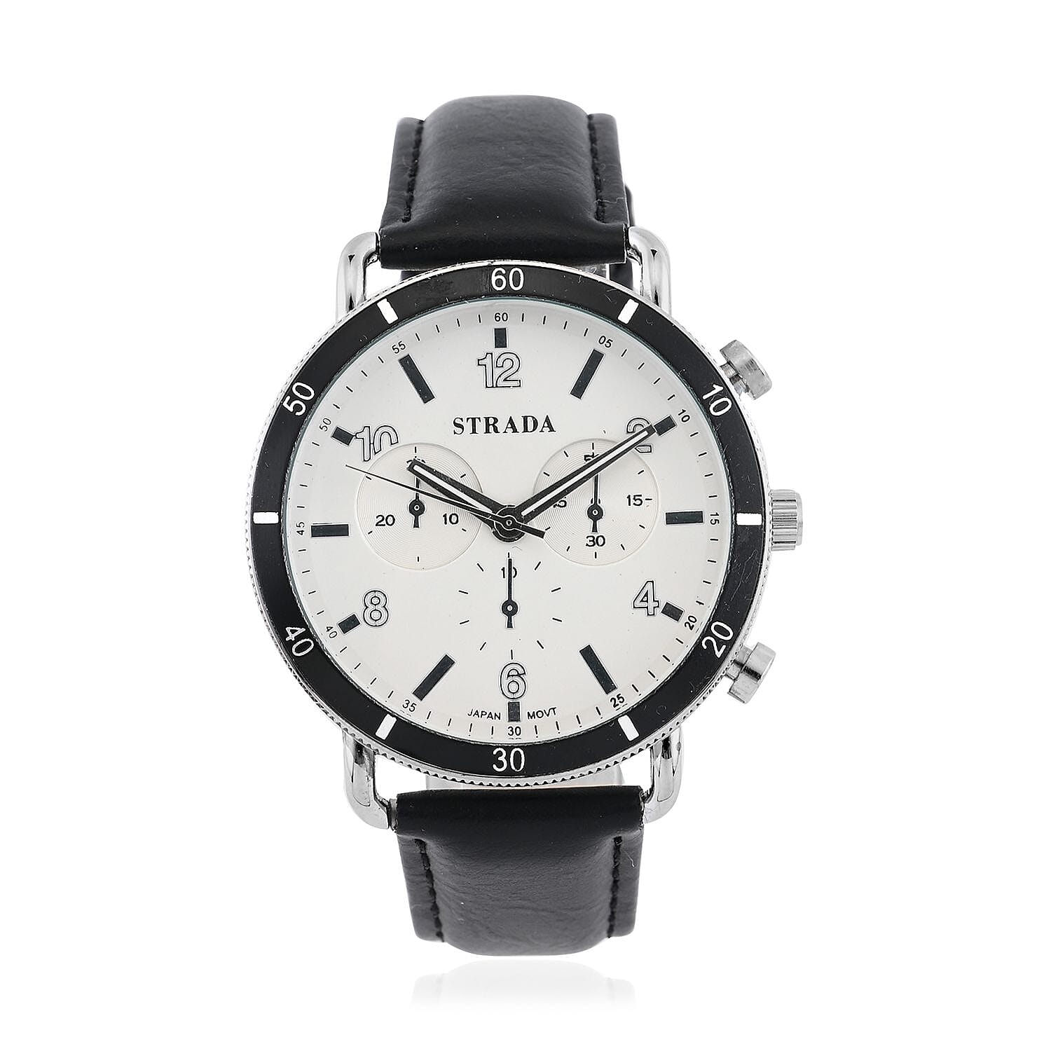 Strada Japanese Movement Stylish Dress Watch with Black Faux Leather Strap (42.2mm) (8.0-9.0Inches)