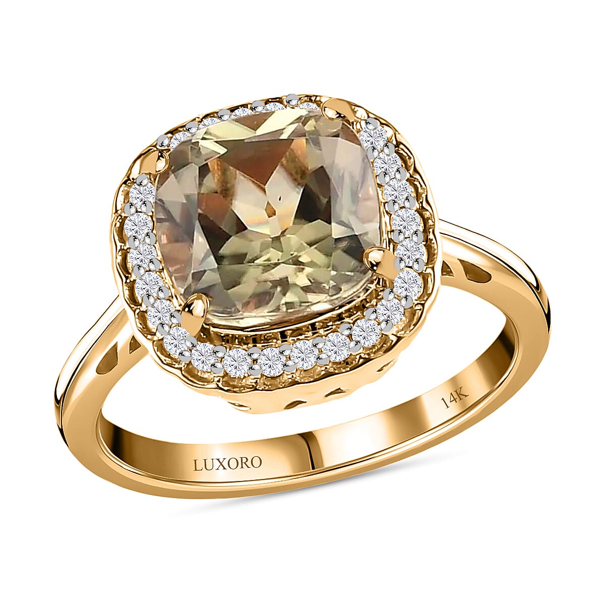 LUXORO 14K Yellow Gold AA Premium Turkizite and Diamond G-H I2 Halo Ring (Size 7.0) 4.15 Grams 3.75 ctw