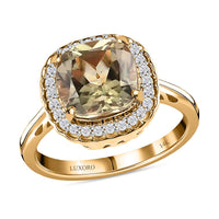 LUXORO 14K Yellow Gold AA Premium Turkizite and Diamond G-H I2 Halo Ring (Size 7.0) 4.15 Grams 3.75 ctw