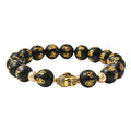 Black Obsidian Beaded Feng Shui Stretch Bracelet with Buddha Charm in Goldtone 111.50 ctw - Sticky add to cart bar