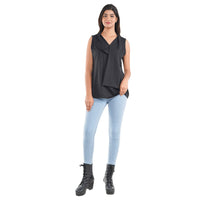 TAMSY Black Hi-Stretch Drape Neck Top Size - L