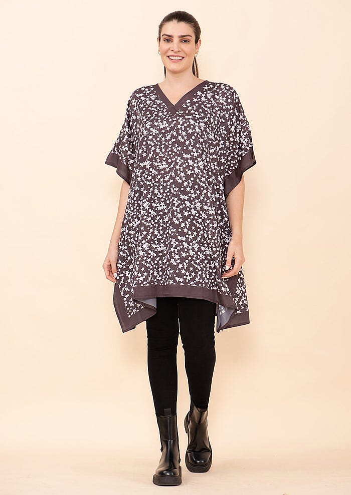 TAMSY Black 100% Polyester Short Kaftan - One Size Fits Most