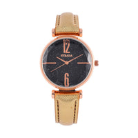 Strada Japanese Movement Starry Sky Pattern Watch in Rosetone with Golden Faux Leather Strap (35.81mm) (5.5-7.00 Inches)