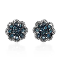 Doorbuster Blue Diamond Floral Stud Earrings in Platinum Over Sterling Silver 0.25 ctw