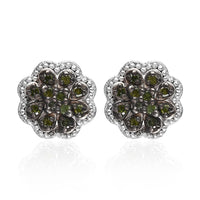 Doorbuster Blue Diamond Floral Stud Earrings in Platinum Over Sterling Silver 0.25 ctw