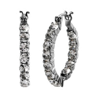 TLV White Crystal Hoop Earrings in Stainless Steel 5.60 ctw