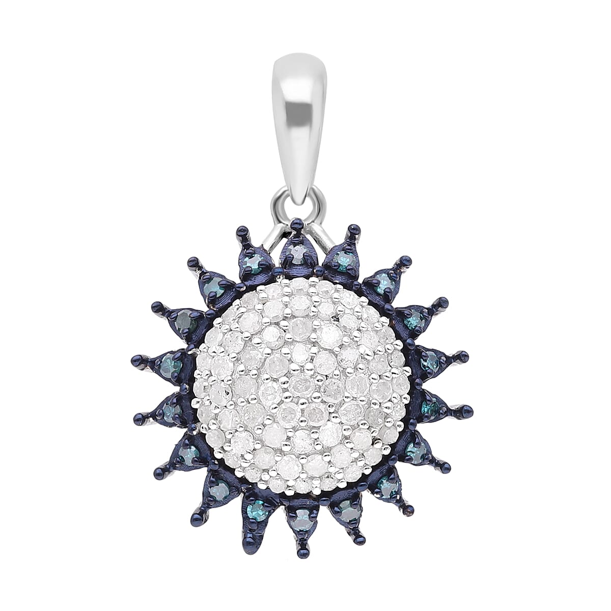 Doorbuster Diamond and Blue Diamond Cocktail Pendant in Platinum Over Sterling Silver 0.50 ctw
