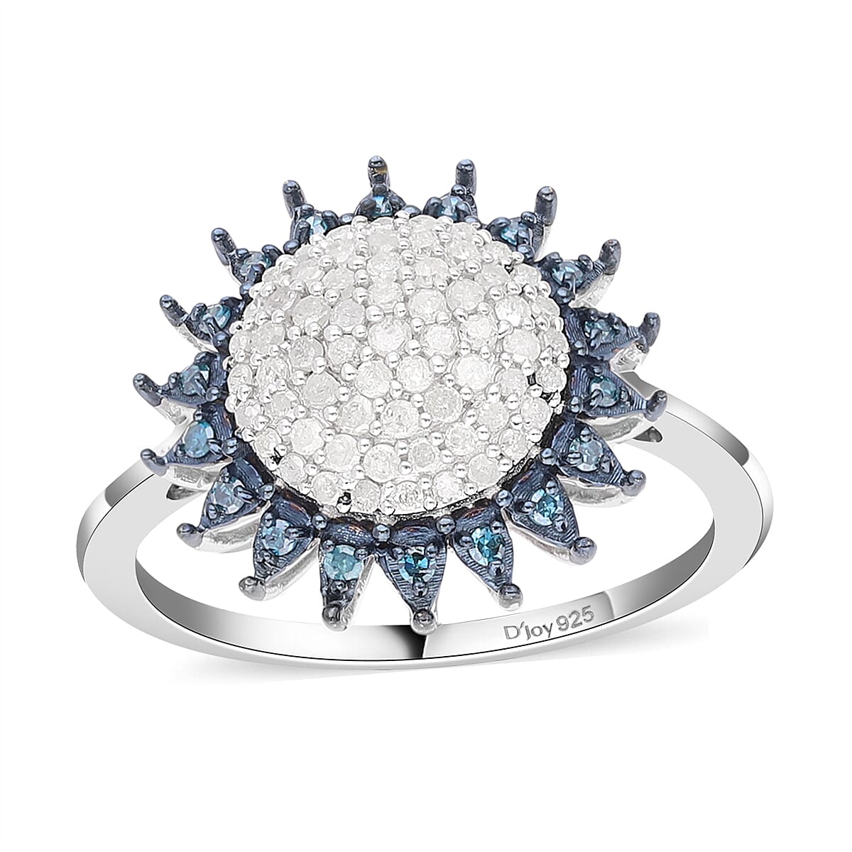 Doorbuster Diamond, Blue Diamond (IR) Cocktail Ring in Platinum Over Sterling Silver (Size 10.0) 0.50 ctw