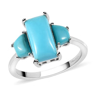 AMERICAN Natural Sleeping Beauty Turquoise 3 Stone Ring in Platinum Over Sterling Silver (Size 10.0) 3.50 ctw