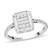 16th Oct TLV Diamond Cluster Ring in Platinum Over Sterling Silver (Size 10.0) 0.50 ctw