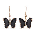 Simulated Black Sapphire and Simulated Diamond Butterfly Earrings in Goldtone - Sticky add to cart bar