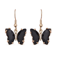 Simulated Black Sapphire and Simulated Diamond Butterfly Earrings in Goldtone