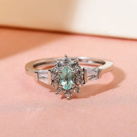 Ethiopian Emerald, Natural White Zircon Floral Ring in Platinum Over Sterling Silver (Size 10.0) 0.75 ctw