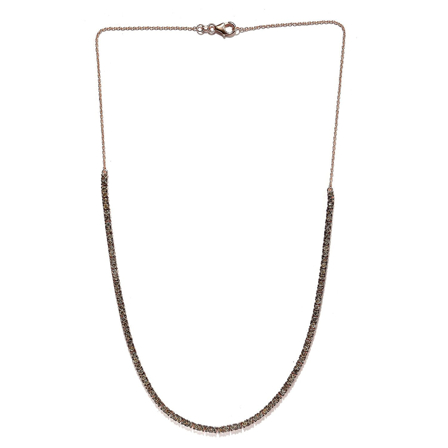 Natural Champagne Diamond Tennis Necklace 20 Inches in Vermeil Rose Gold Over Sterling Silver 4.85 ctw