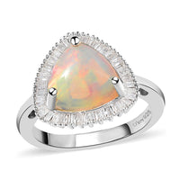 Doorbuster AAA Ethiopian Welo Opal and Diamond Halo Ring in Platinum Over Sterling Silver 2.35 ctw