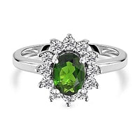 Chrome Diopside and White Zircon 1.39 ctw Ring in Platinum Over Sterling Silver (Size 5.5)
