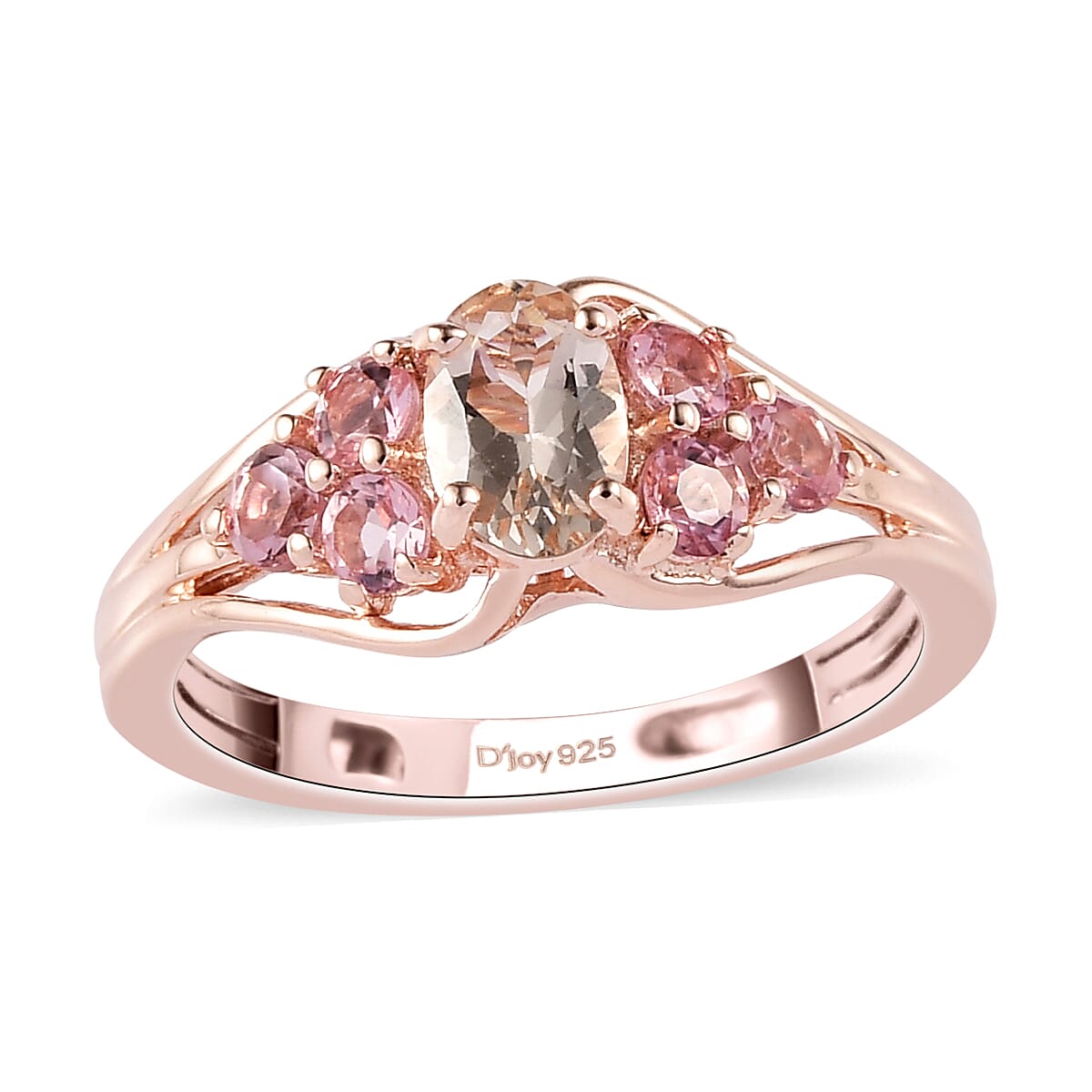 Marropino Morganite and Morro Redondo Pink Tourmaline Ring in Vermeil Rose Gold Over Sterling Silver 0.85 ctw