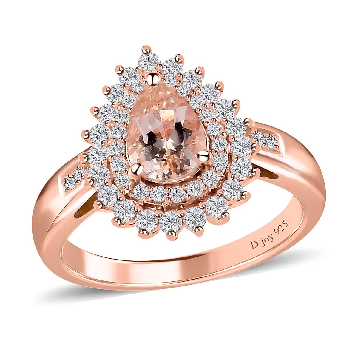 Marropino Morganite and Natural White Zircon Double Halo Ring in Vermeil Rose Gold Over Sterling Silver 1.15 ctw
