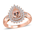 Marropino Morganite and Natural White Zircon Double Halo Ring in Vermeil Rose Gold Over Sterling Silver 1.15 ctw - Sticky add to cart bar