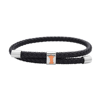 No Kid Hungry Enameled Logo Adjustable Bracelet in Genuine Leather and Stainless Steel , Tarnish-Free, Waterproof, Sweat Proof Jewelry