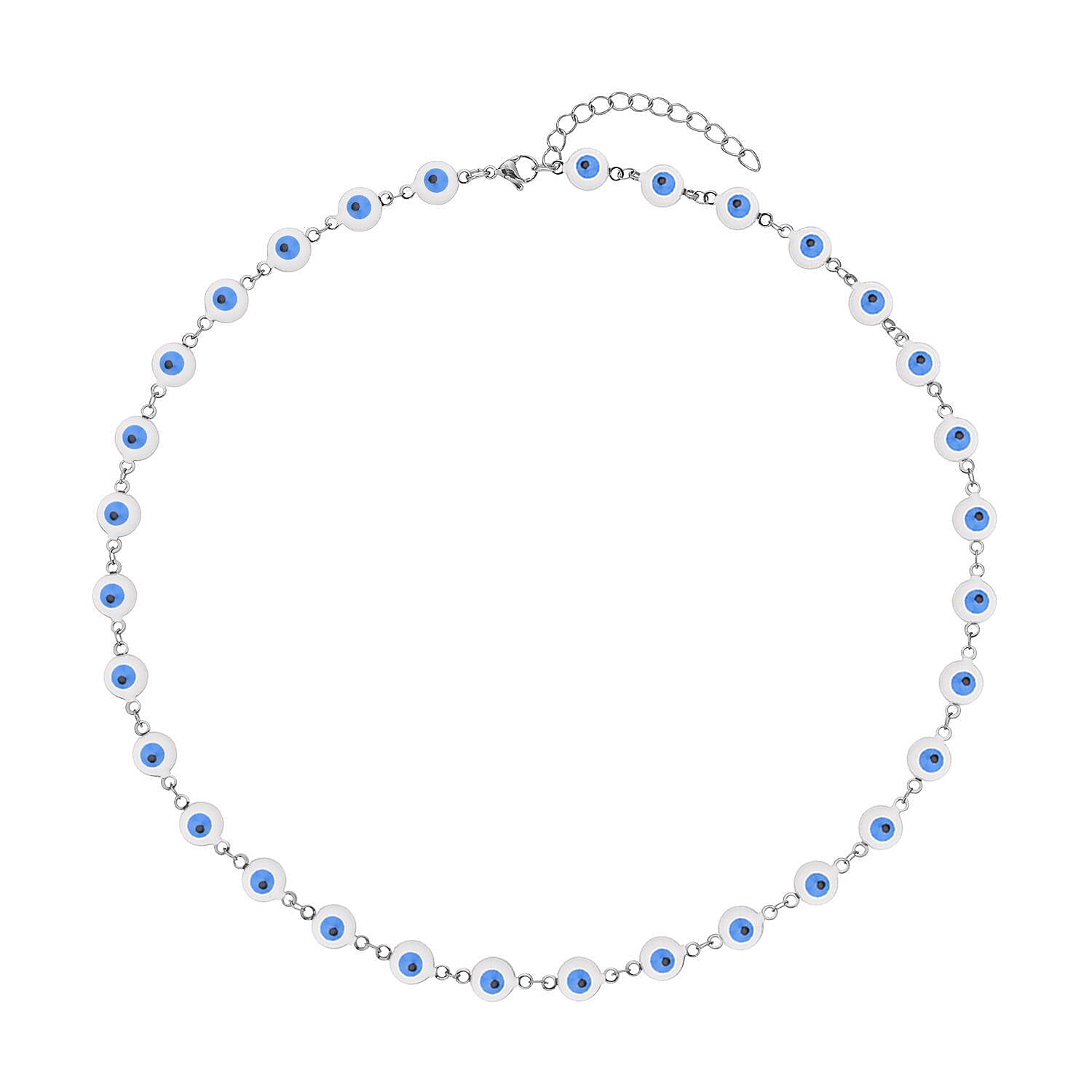 White Enameled Evil Eye Necklace 20-22 Inches in Stainless Steel