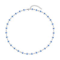 White Enameled Evil Eye Necklace 20-22 Inches in Stainless Steel