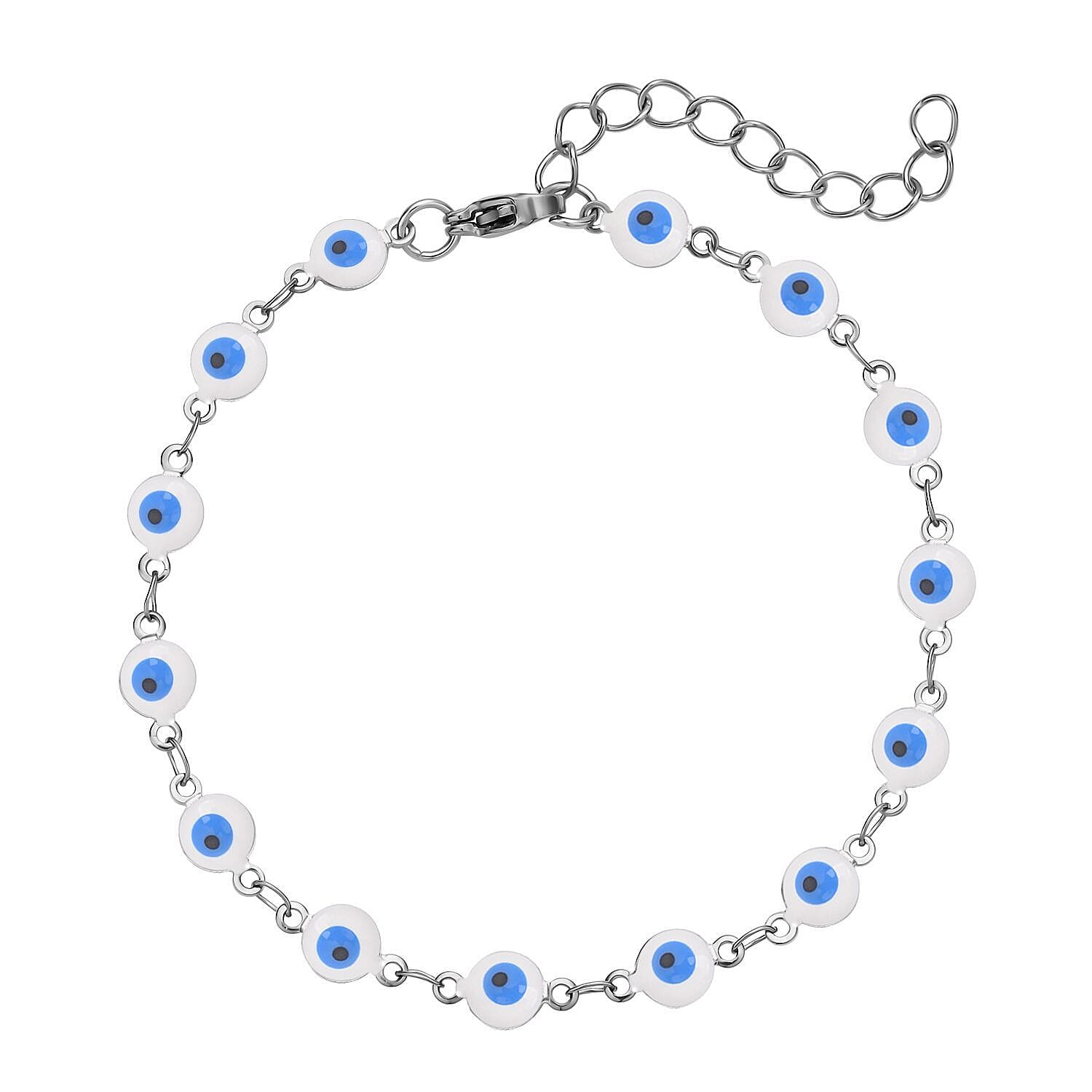 Multi Color Enameled Evil Eye Bracelet (7.5-9Inches) in Stainless Steel
