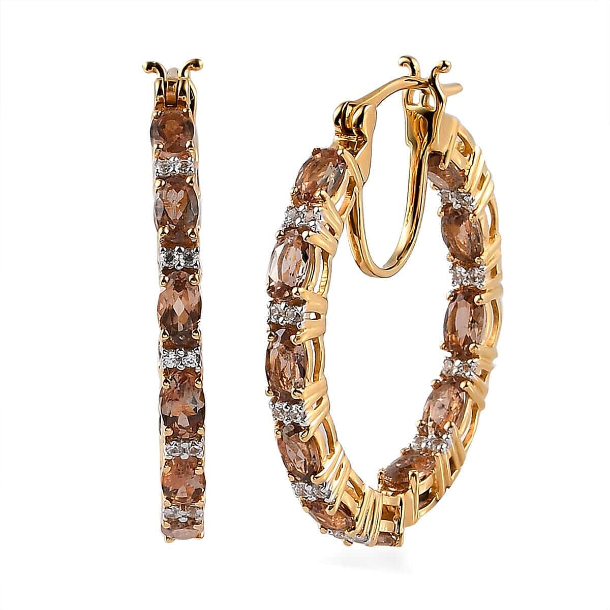 Jenipapo Andalusite and White Zircon Inside Out Hoop Earrings in Vermeil Yellow Gold Over Sterling Silver 6.60 ctw