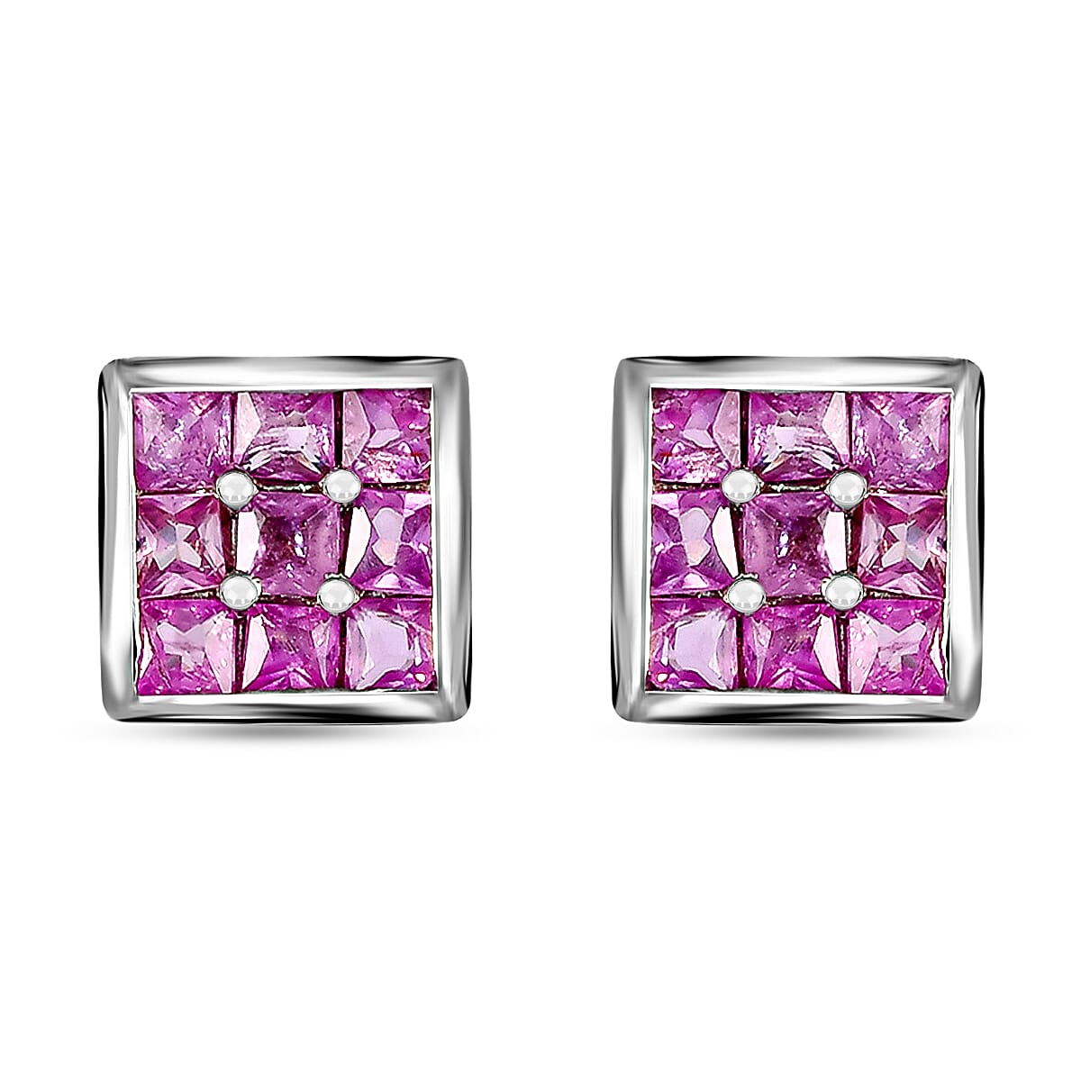 Madagascar Pink Sapphire Stud Earrings in Platinum Plated Sterling Silver,Stud Earrings For Women, Anniversary Gifts For Women 1.00 ctw