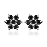 Natural Thai Black Spinel Floral Stud Earrings in Sterling Silver 1.00 ctw