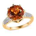 Concave Cut Brazilian Cherry Citrine and Natural White Zircon Ring in Vermeil Yellow Gold Over Sterling Silver 3.70 ctw - Sticky add to cart bar