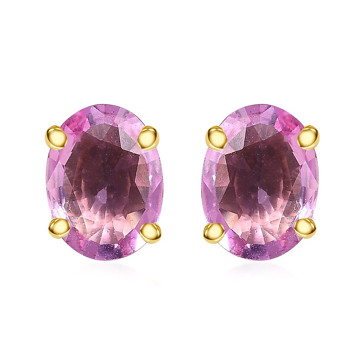 Luxoro 10K Yellow Gold AAA Madagascar Pink Sapphire Solitaire Stud Earrings 2.25 ctw