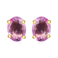 Luxoro 10K Yellow Gold AAA Madagascar Pink Sapphire Solitaire Stud Earrings 2.25 ctw