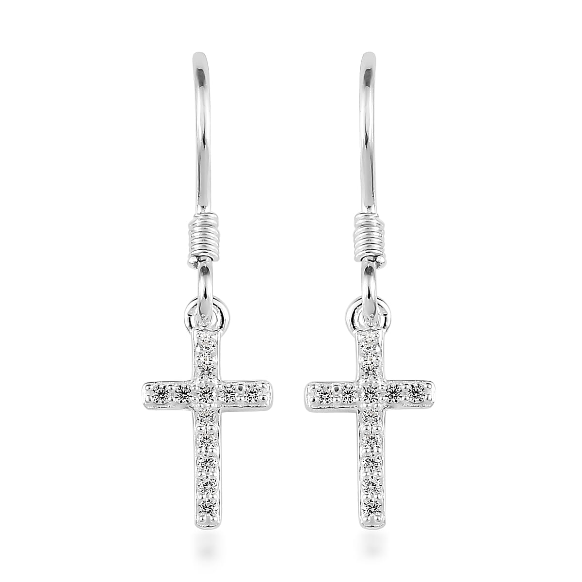 Simulated Diamond Cross Dangle Earrings in Sterling Silver 0.30 ctw