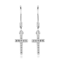 Simulated Diamond Cross Dangle Earrings in Sterling Silver 0.30 ctw