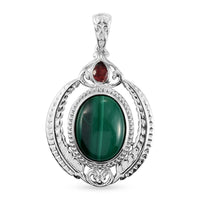 African Malachite, Mozambique Garnet Fancy Pendant in Platinum Over Copper 11.85 ctw
