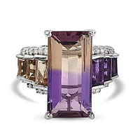 Ametrine and Multi Gemstone 10.55 ctw Ring in Platinum Over Sterling Silver (Size 5.5)