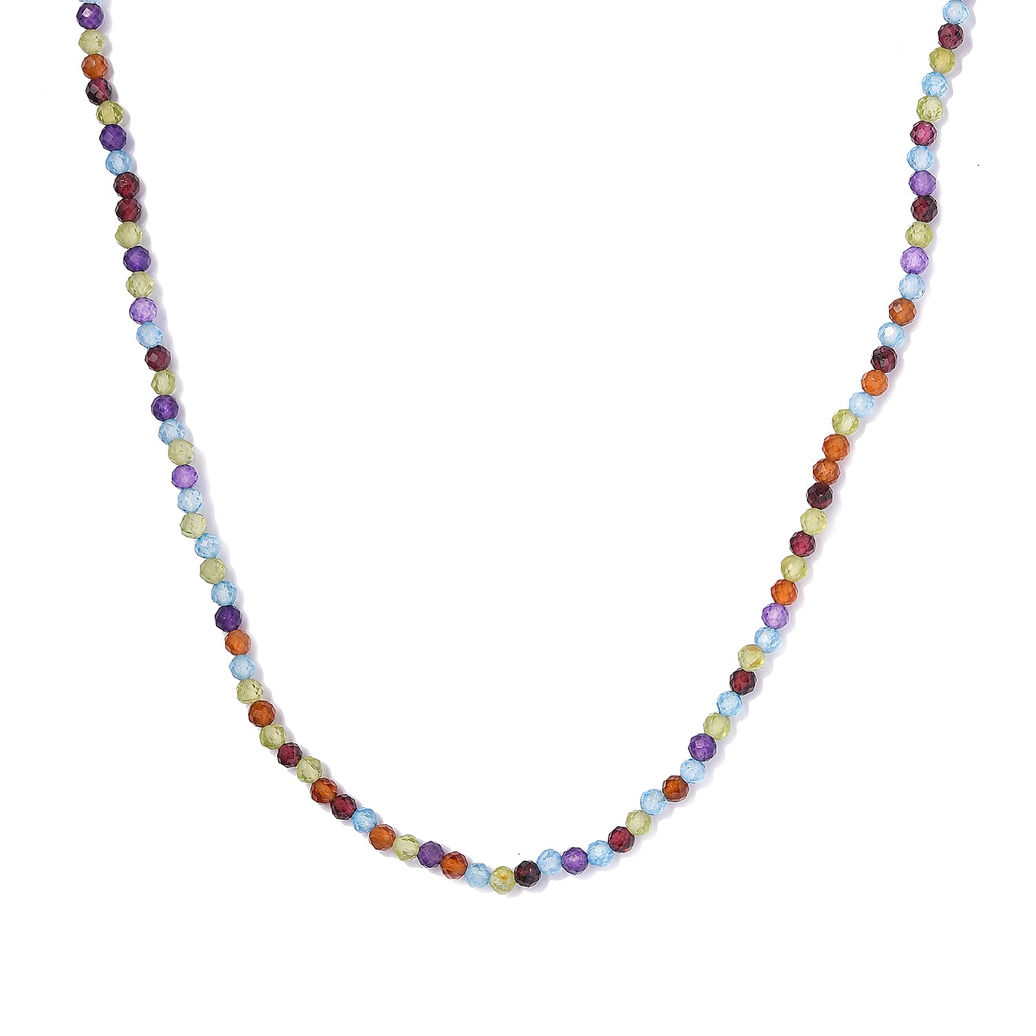 Multi Gemstone Beaded Necklace 18 Inches in Platinum Over Sterling Silver 28.10 ctw