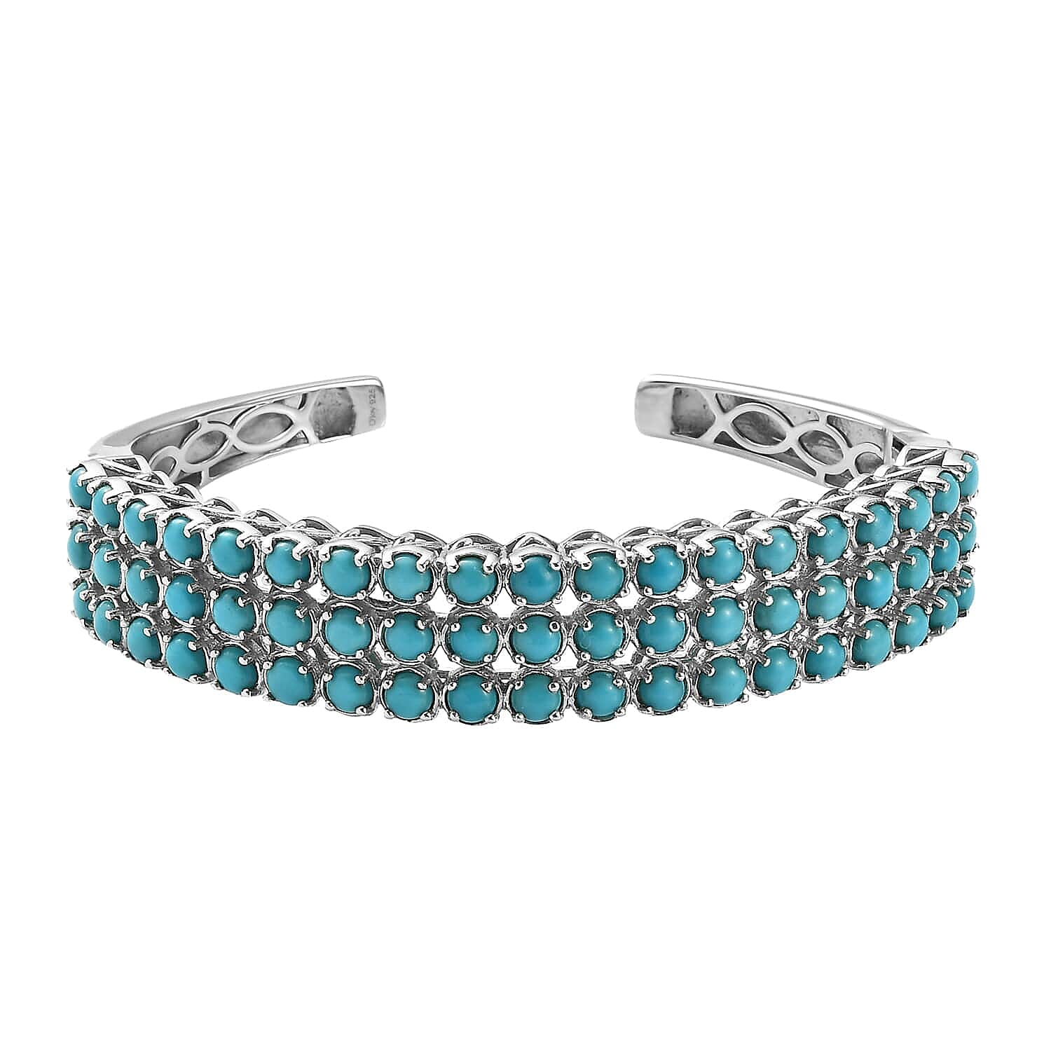 AMERICAN Natural Sleeping Beauty Turquoise Multi Row Cuff Bracelet in Platinum Over Sterling Silver (7.25 In) 36.65 Grams 14.90 ctw